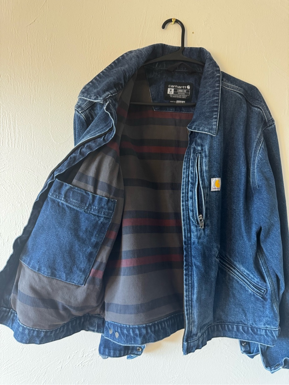 Carhartt Women’s Dark Blue Denim Jacket with Striped Lining